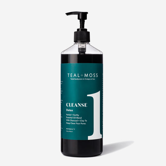32oz bottle of Detox black liquid soap with charcoal and clay made by Teal and Moss